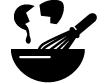 An illustration of a bowl with a whisk and an egg breaking into the bowl