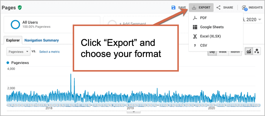 export file in google analytics