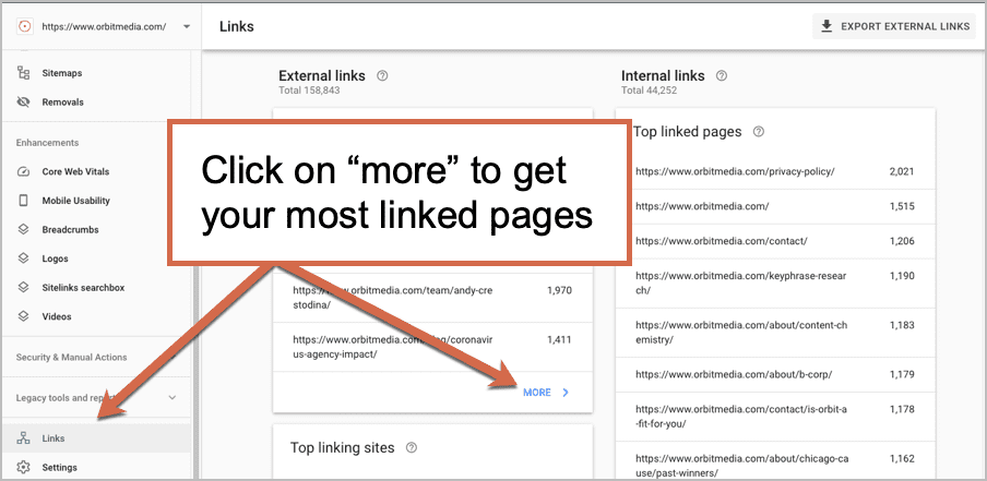 search console linked pages