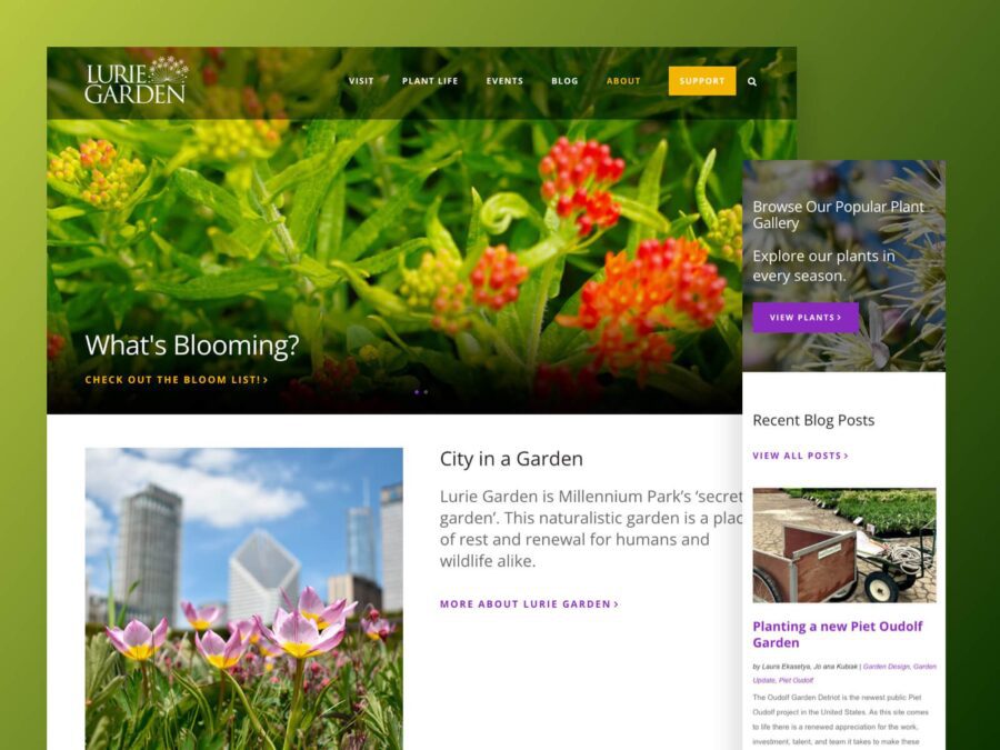 desktop and mobile design for lurie garden website