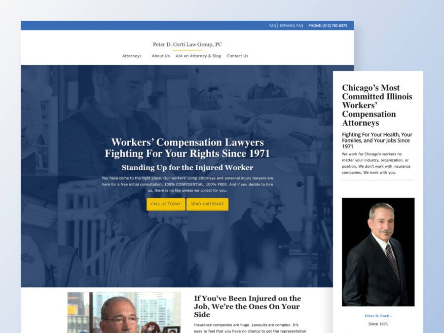 desktop and mobile design for peter corti law group website
