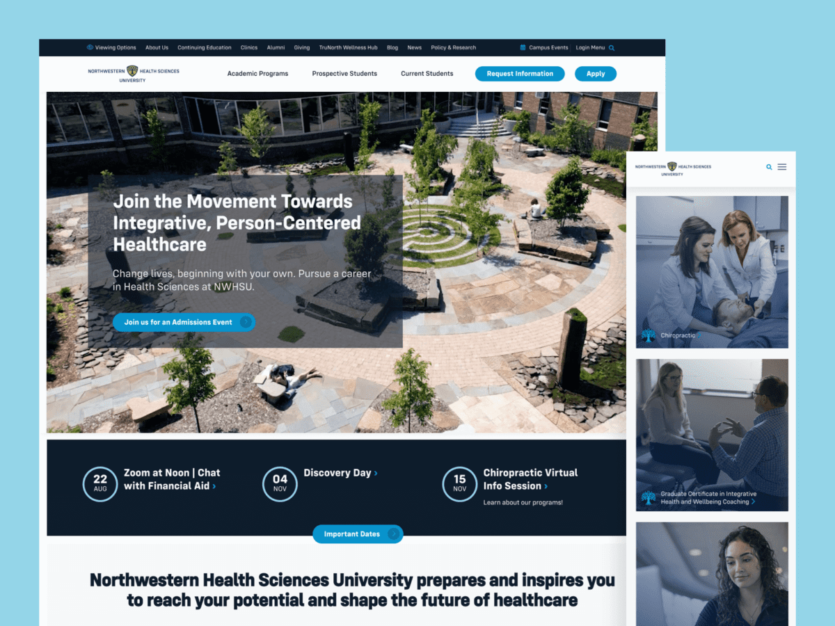 One desktop-sized screenshot, and one mobile-sized screenshot of Northwestern Health Systems University website.