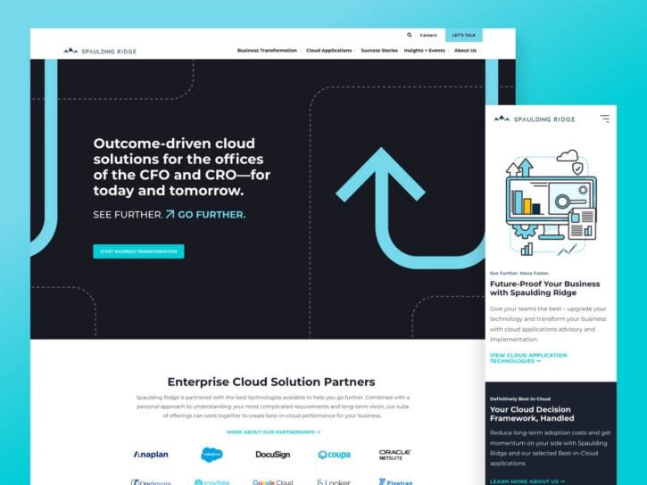 One desktop-sized screenshot, and one mobile-sized screenshot of Spaulding Ridge website.