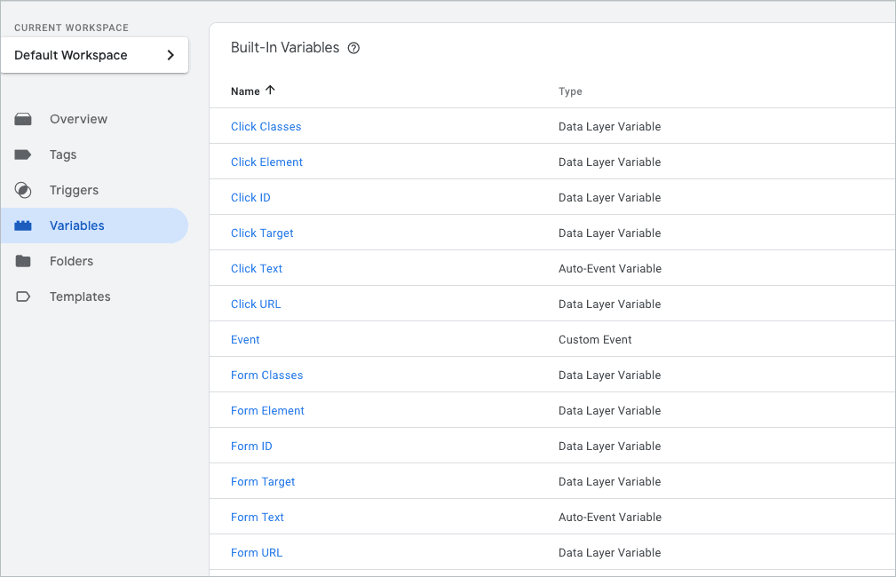 example of variables in gtm