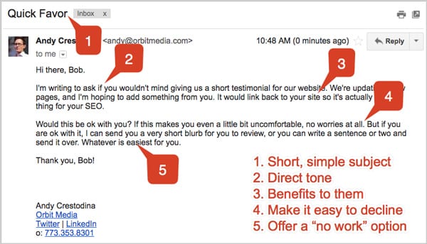 email example asking for a testimonial