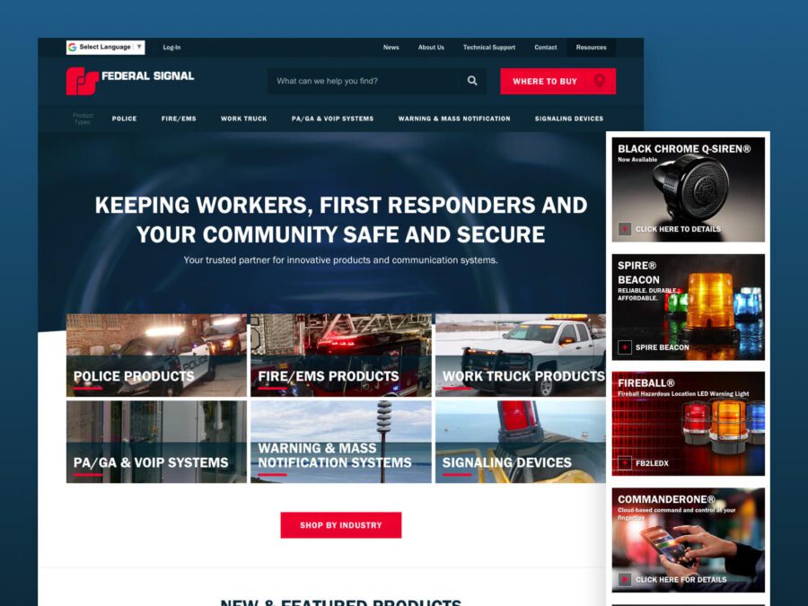 Desktop and mobile designs for Federal Signal website