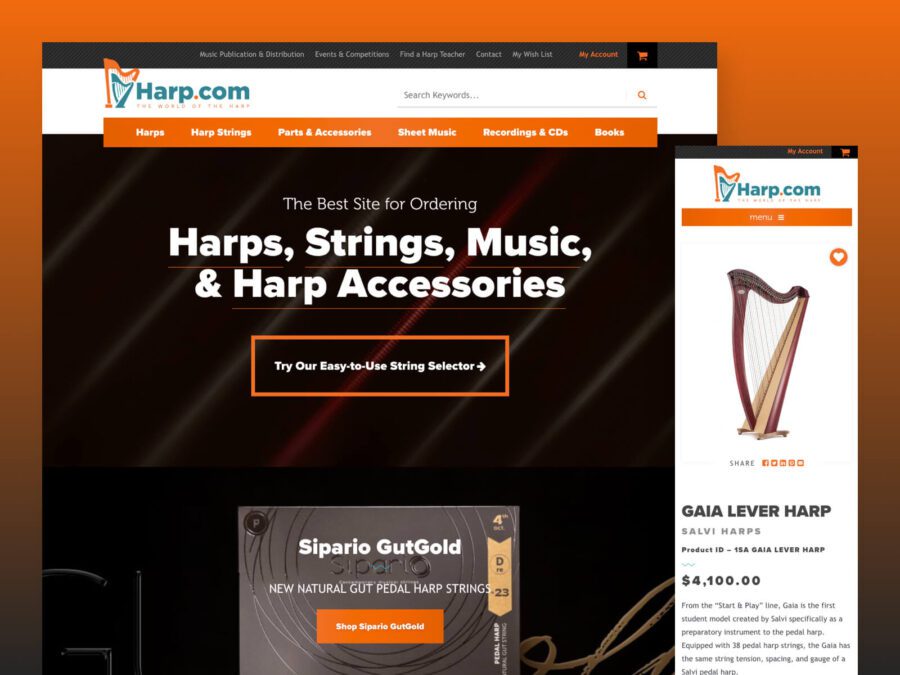desktop and mobile design for harp.com website