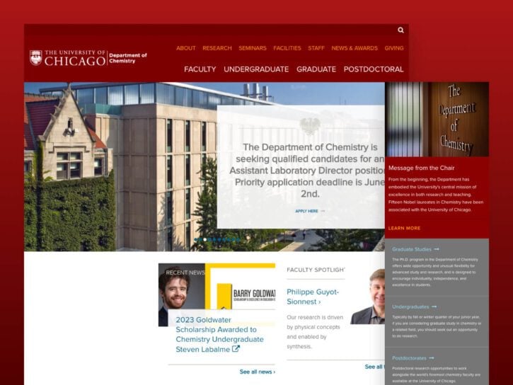 desktop and mobile design for University of Chicago Department of Chemistry website