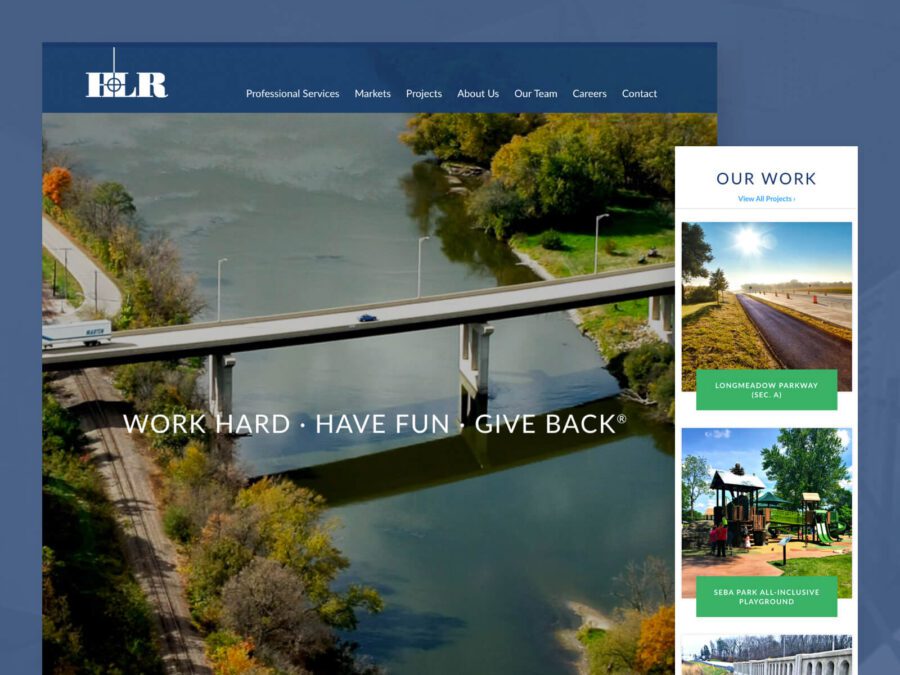 Desktop and mobile designs for HLR Engineering website