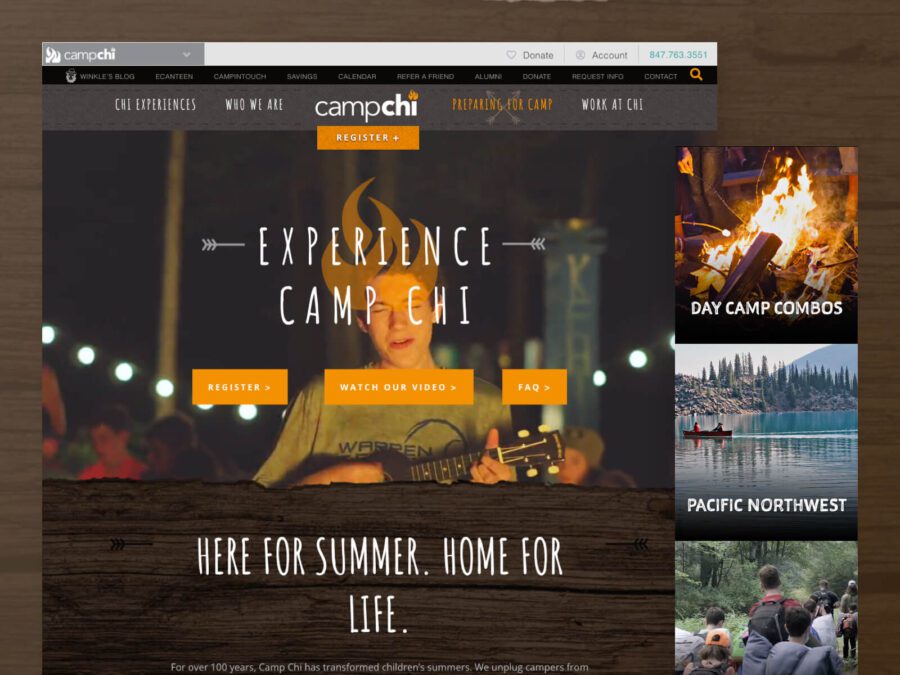 Desktop and mobile designs for JCC Camp Chicago website