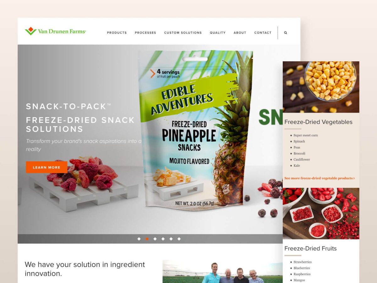 desktop and mobile design for van drunen farms website