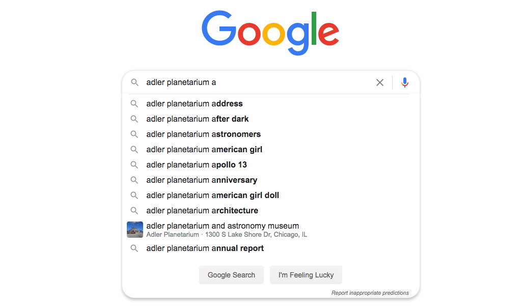 Google Start Typing Results