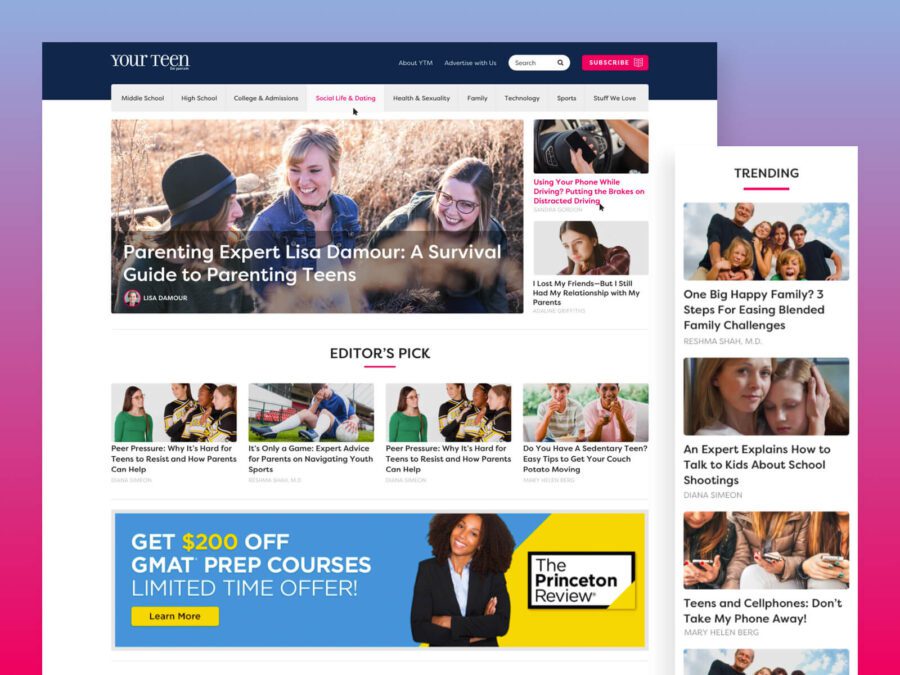 Desktop and mobile designs for Your Teen Magazine