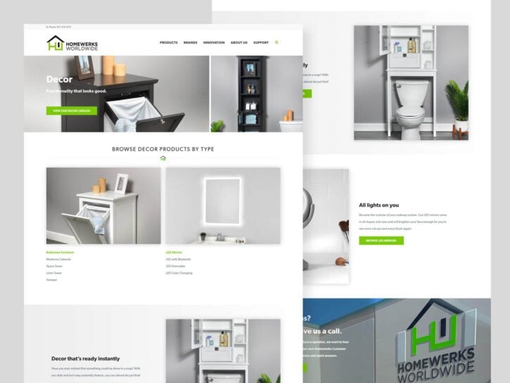 2 desktop designs for Homewerks Worldwide website