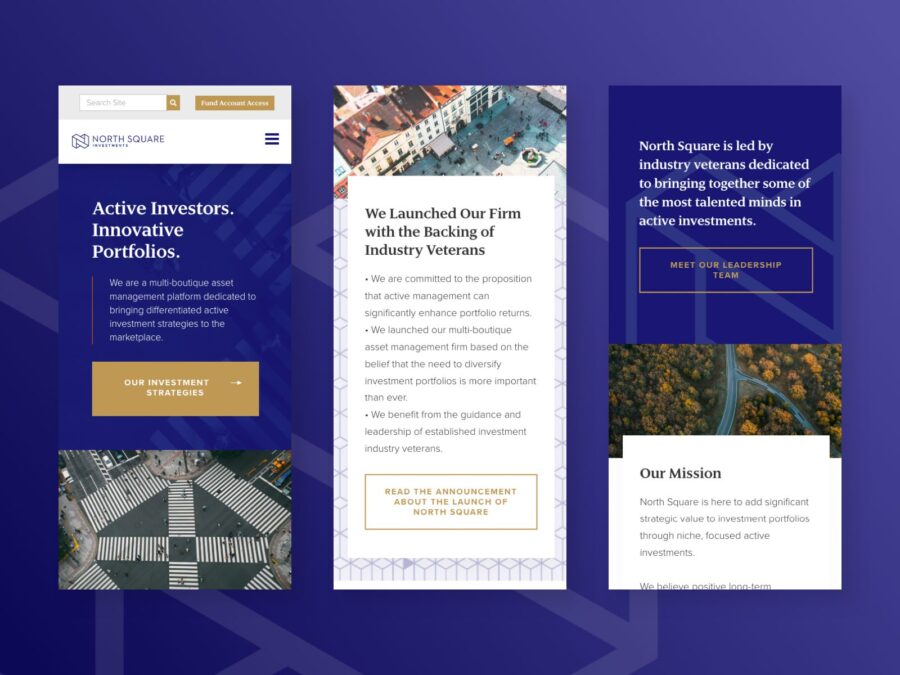 3 mobile designs for north square investments website