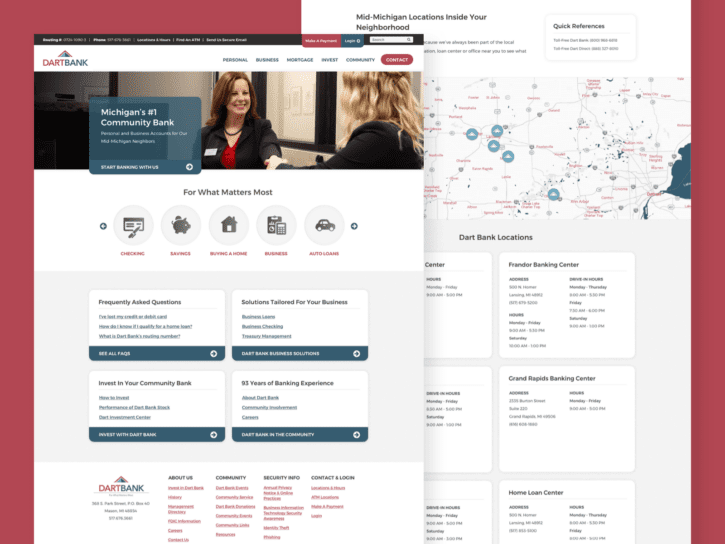 2 desktop screens for Dart Bank Website