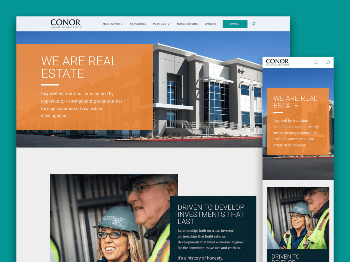 One desktop-sized screenshot, and one mobile-sized screenshot of Conor Commercial.