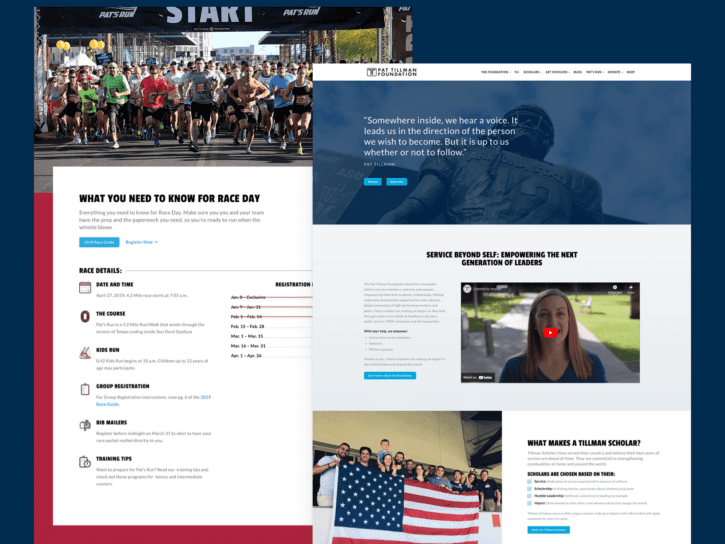 One desktop-sized screenshot, and one mobile-sized screenshot of the Pat Tillman Foundation.