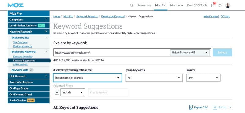 Moz Keyword Suggestion