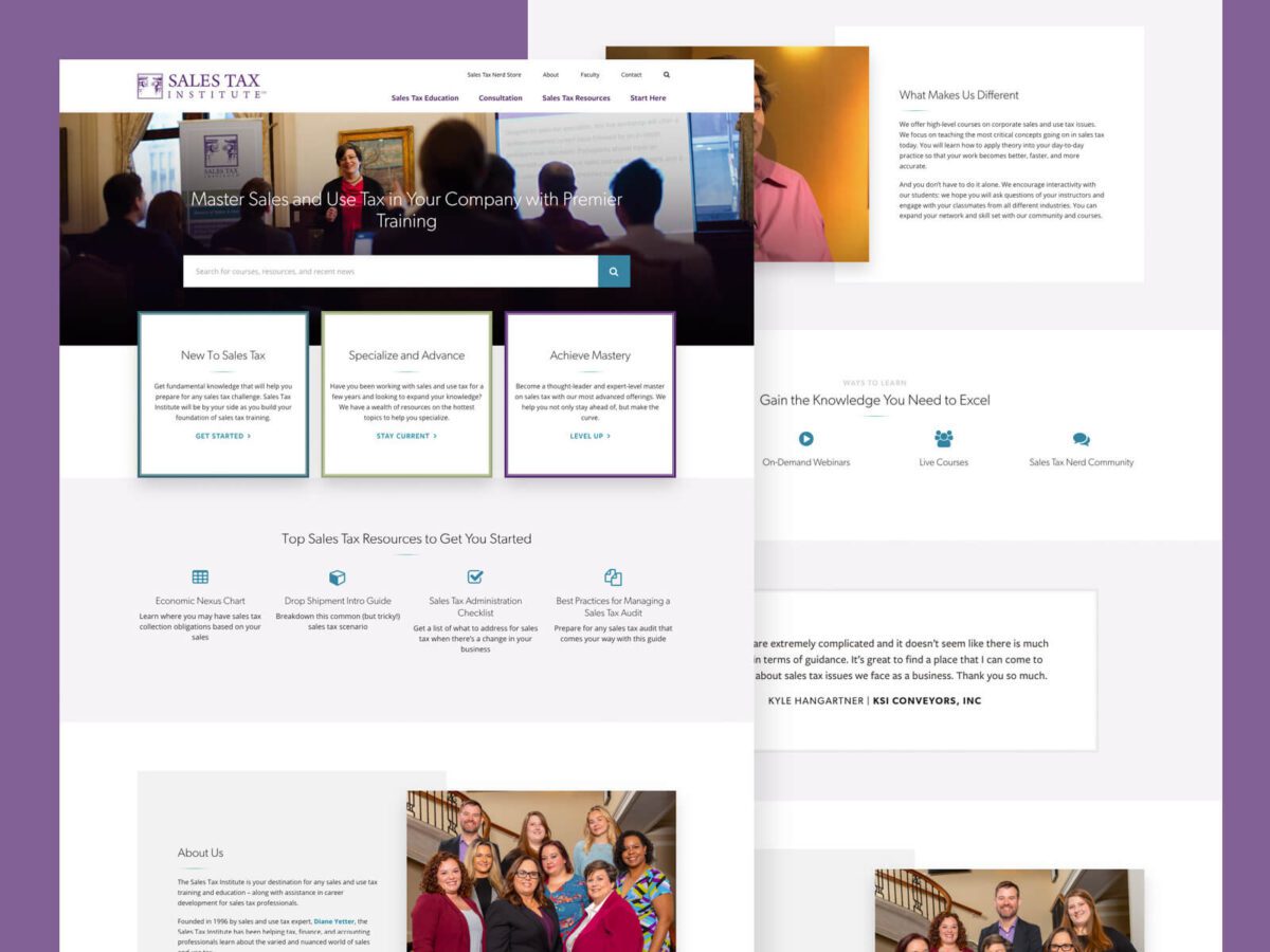 2 desktop design view for sales tax institute website