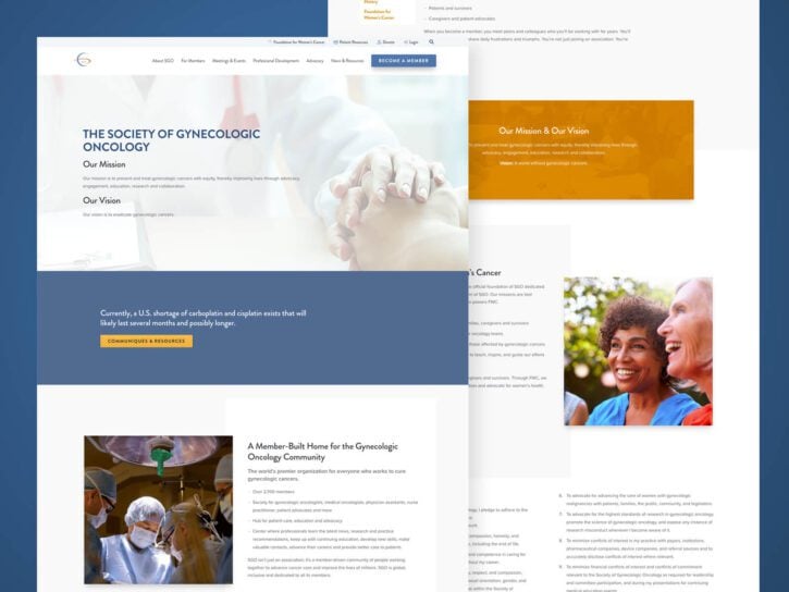 2 desktop design view of Society of Gynecologic Oncology website
