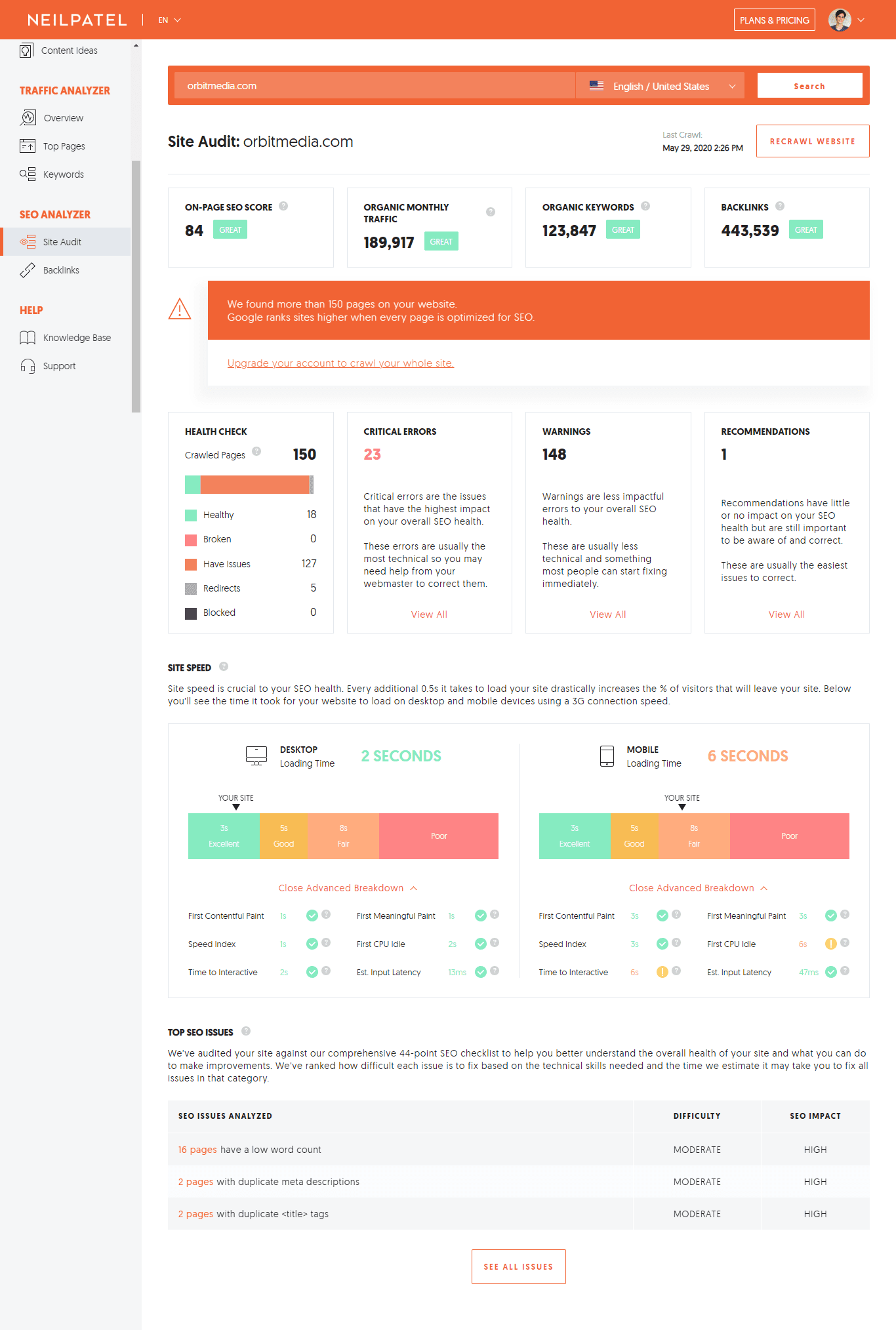 Screencapture App Neilpatel En Seo Analyzer Site Audit 2020 05 29 18 29 39