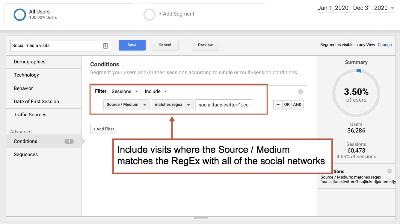 regex report in a segment