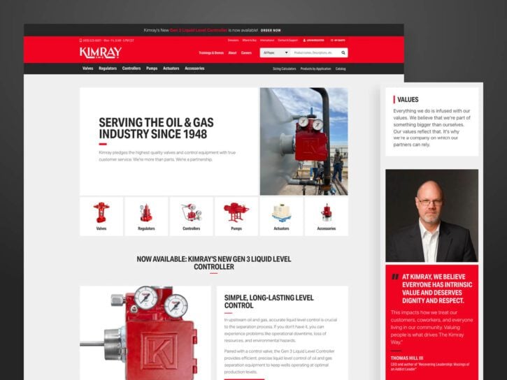 desktop and mobile design view for Kimray website