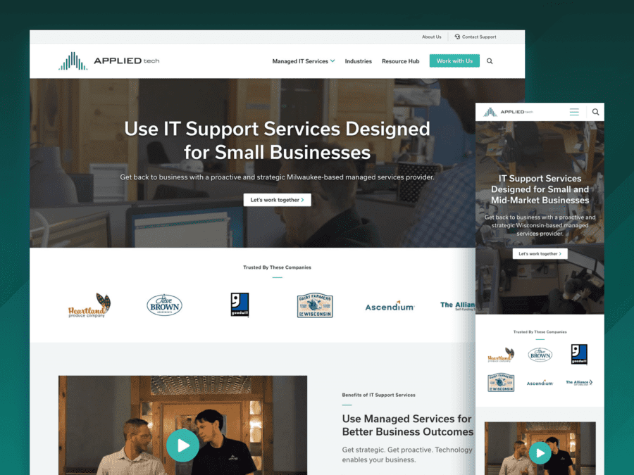One desktop-sized screenshot, and one mobile-sized screenshot of Applied Tech.