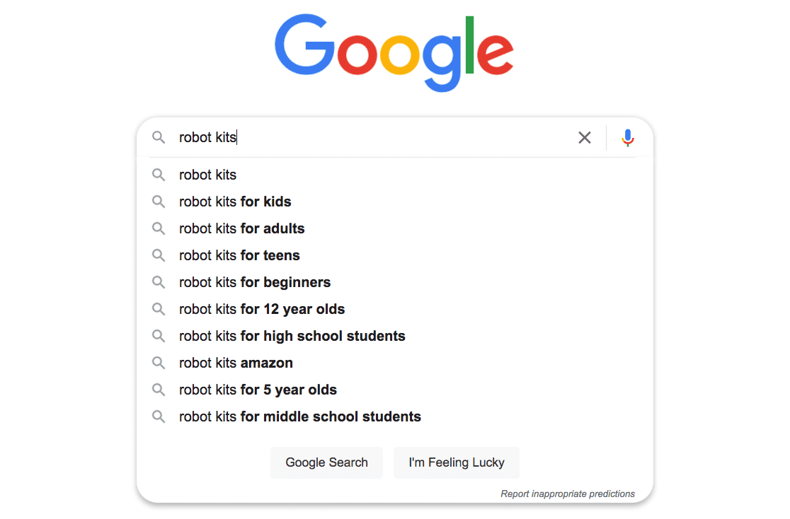 Google Suggest Robot Kits