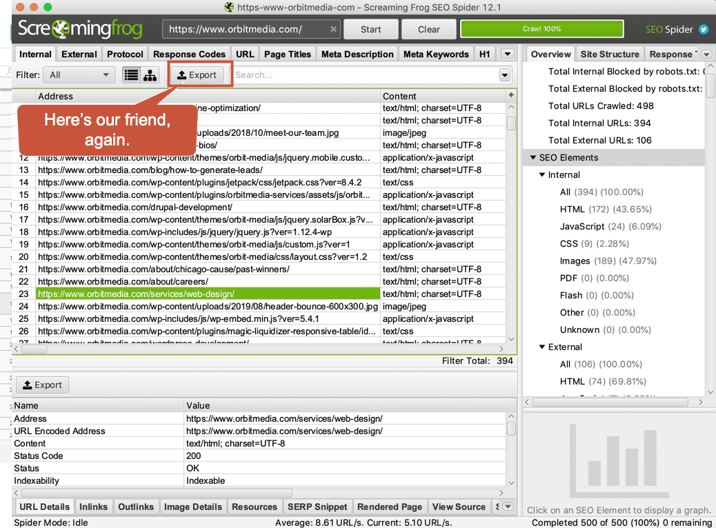 Screaming Frog Export