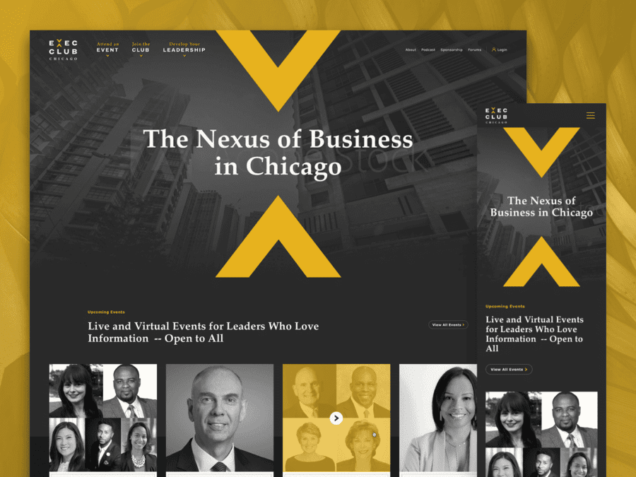 One desktop-sized screenshot, and one mobile-sized screenshot of The Executives' Club of Chicago.