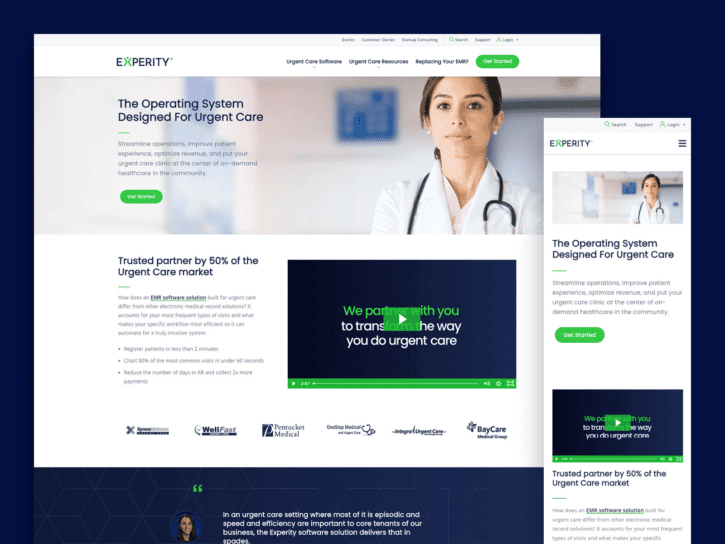 One desktop-sized screenshot, and one mobile-sized screenshot of Experity Health.