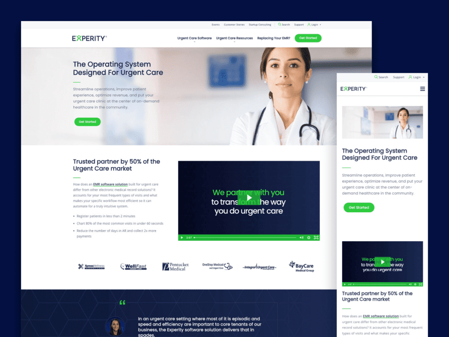One desktop-sized screenshot, and one mobile-sized screenshot of Experity Health.