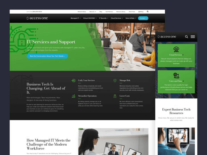 Desktop and mobile view of AccessOne website.