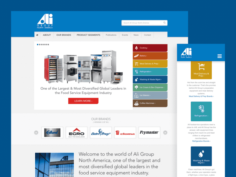 Desktop and mobile view of AliGroup website.