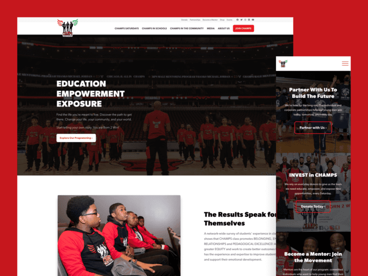 Desktop and mobile view of CHAMPS Male Mentoring in Chicago website design.