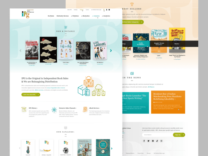 Desktop and mobile views of the Independent Publishers Group website design.