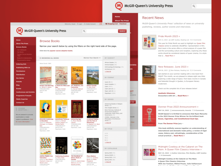 Two desktop views of the McGill Queens University Press website design.