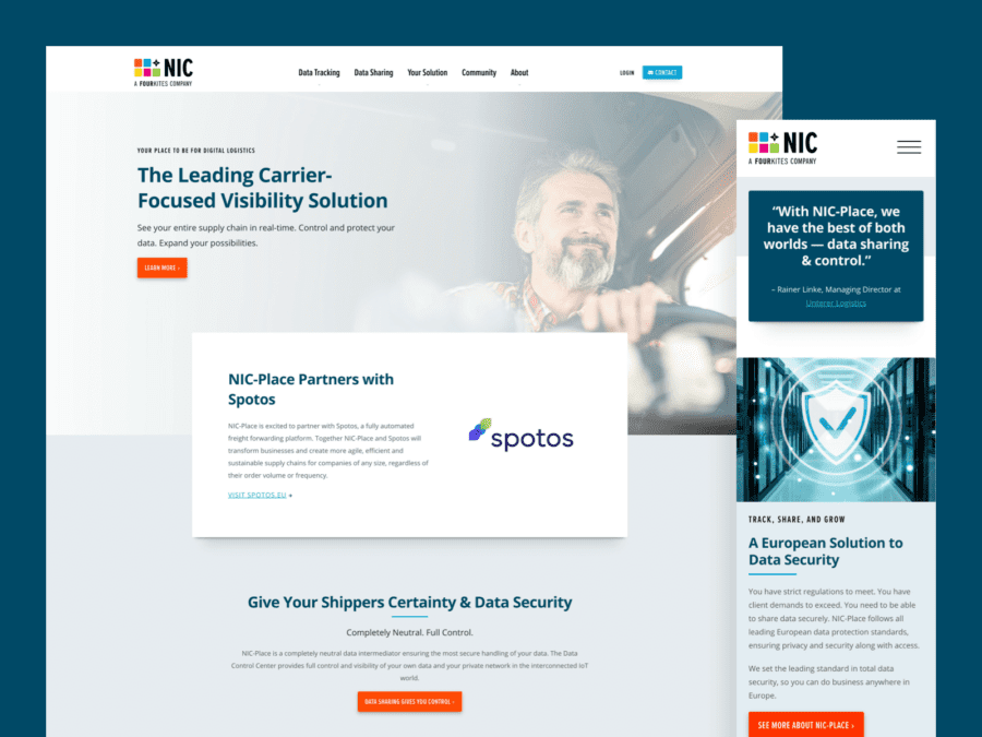 Desktop and mobile views of the NIC Place website design.