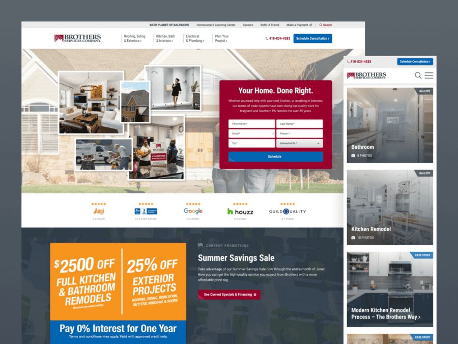 Desktop and mobile view of Brothers Services Construction website design.