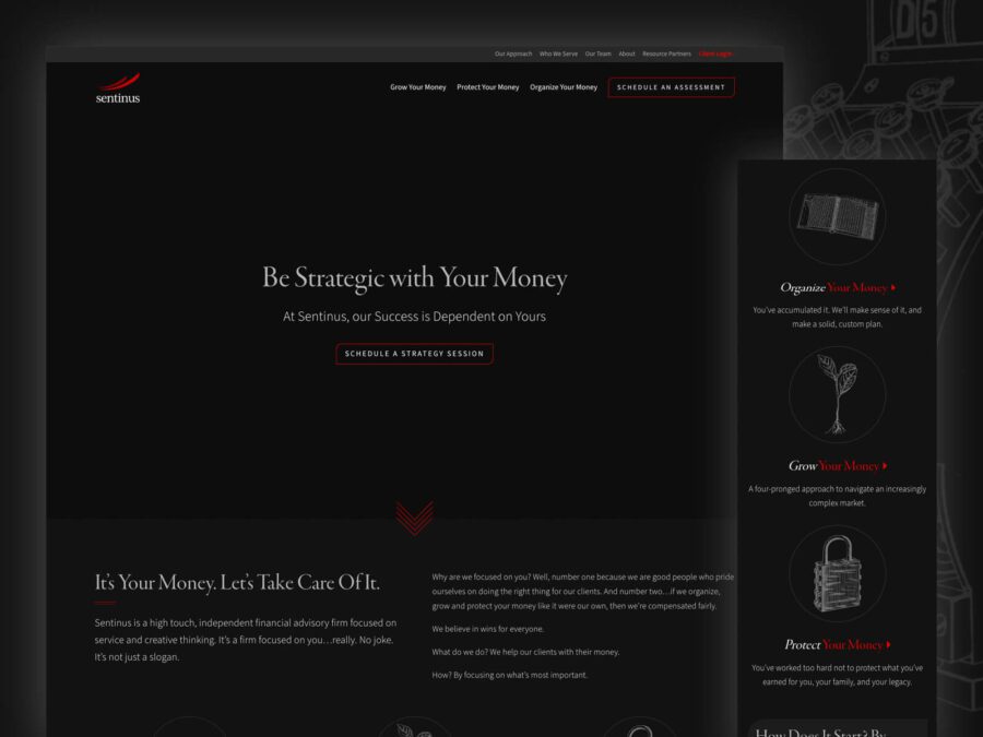 desktop and mobile views of design for sentinus website