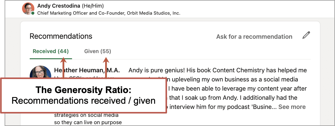 example of giving more recommendations on linkedin than you get
