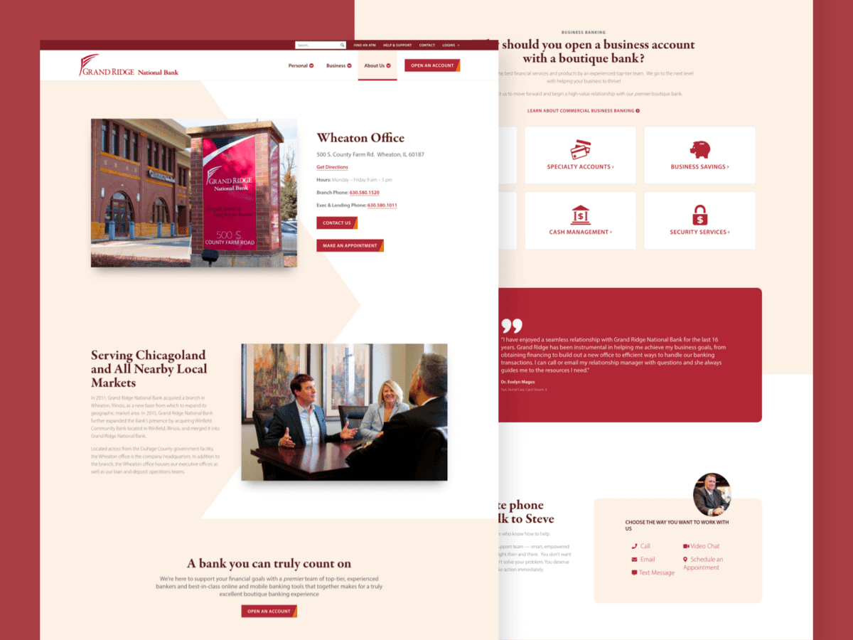 2 desktop screens of Grand Ridge National Bank Website