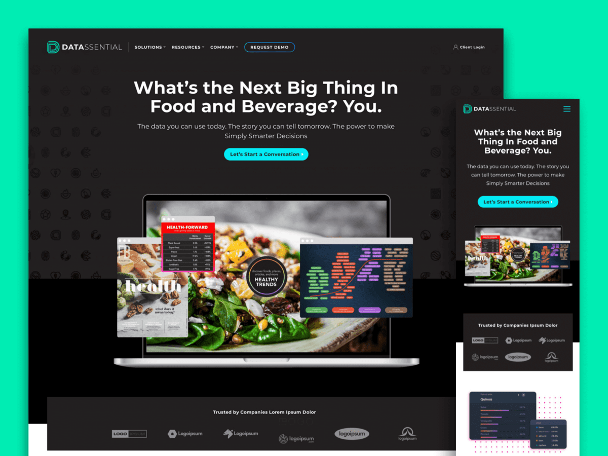 One desktop-sized screenshot, and one mobile-sized screenshot of Datassential.