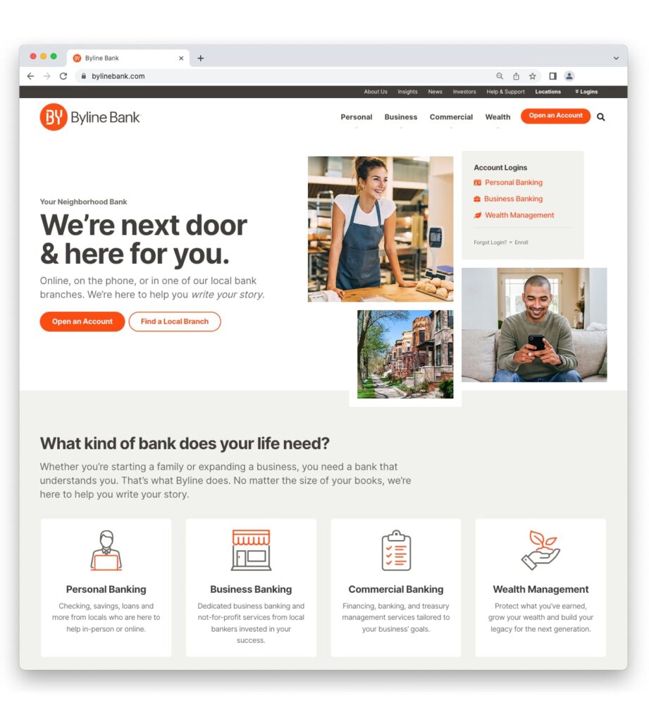 great copy and design for bank website