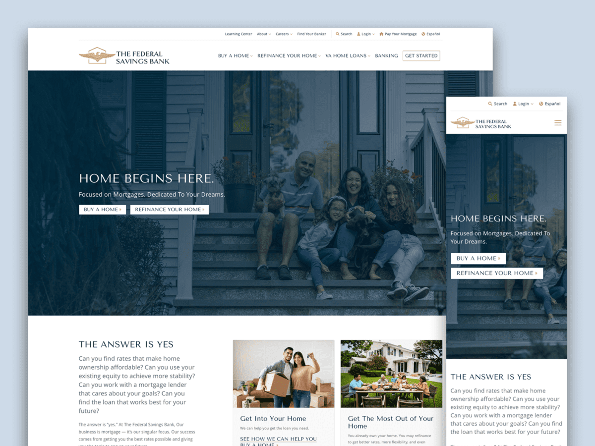 Desktop and mobile screens from The Federal Saving Bank Website