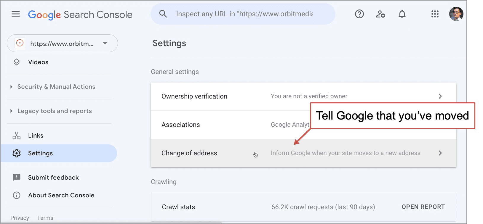 change of address tool in search console