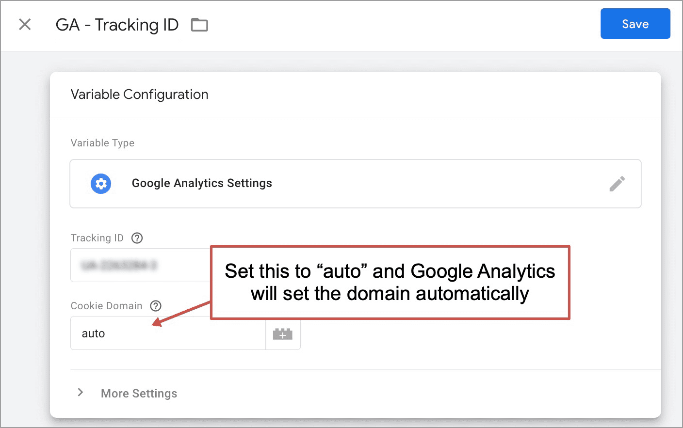 tag showing cookie domain set to auto