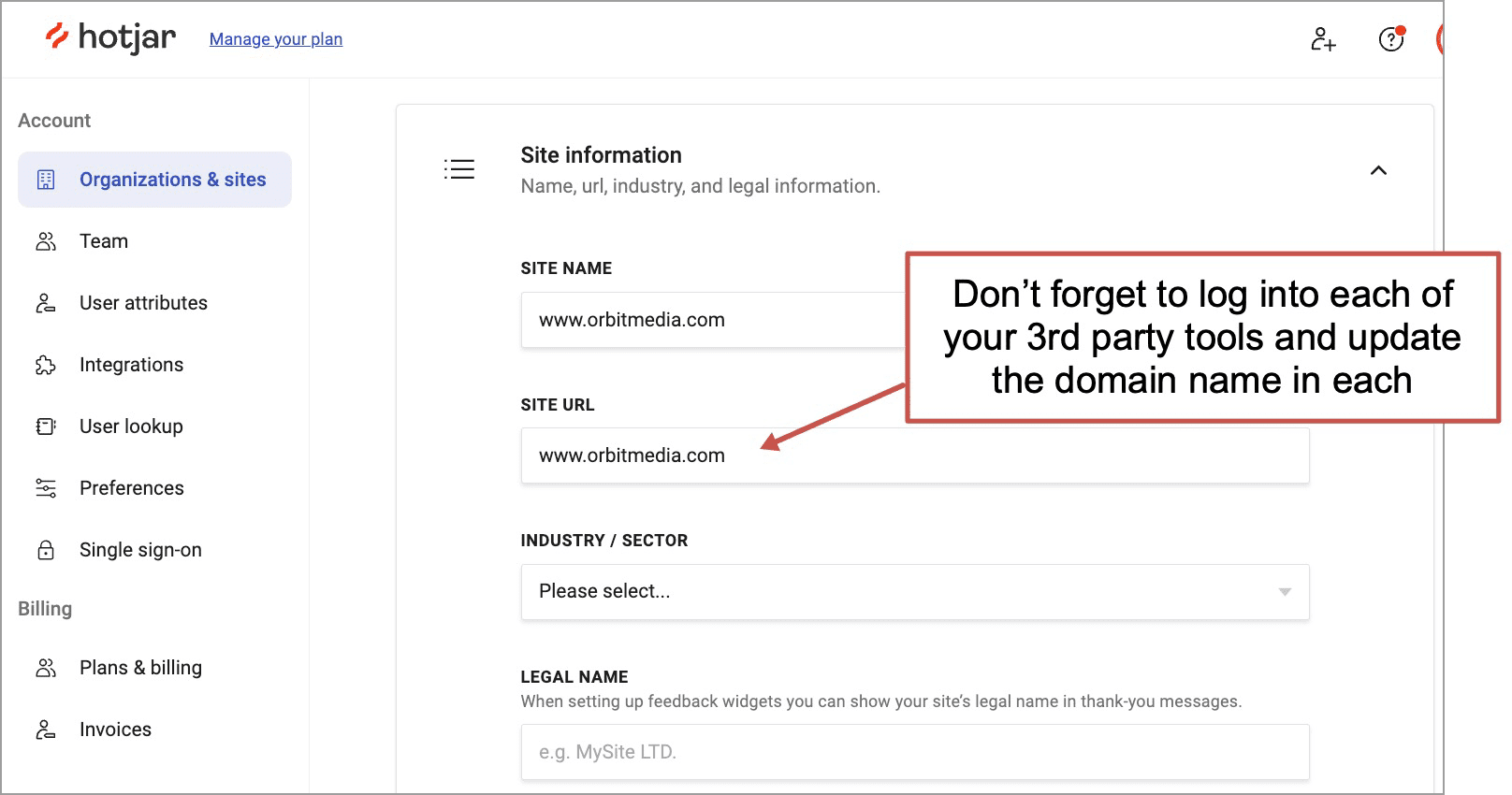 update your URL in Hotjar example
